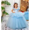 Robes de fille magnifique robe de princesse bleu clair de mode Spaghetti Spaghetti Pleat Longueur Ball Robes de Noël Cadeau de Noël