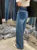 Frauen Jeans mit hoher taillierter Weitbeine mit geradlinigem Retro-Blue-Blue-St-Street-Hosen mit einem dünnen Blick auf den Boden