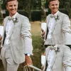 Herenpakken 2 pc's linnen voor zomer bruiloft bruidegom bruidegraden smokers Tuxedos ingekotte reversblazer strandfeest (jasbroek)