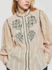 Women's Blouses 2024 Spring katoenen shirt vrouwen bloemen borduurwerk vintage gegolfde kraag vrouwelijke blouse met lange mouwen met lange mouwen