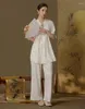 Heimkleidung Jacquard Satin Pyjamas Kleidung 2pcs Pyjamas Anzug Frühling Frauen Kurzärmel Hemd Hosen Nachtwäsche lässig Rayon Nightwear Rayon Nachtwäsche