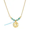 Fashion Gold Plated Stainless Steel Flower Turquoise Bead Necklace