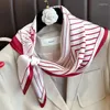 Halsdukar Luxury Stripe Floral Print Silk Square Scarf For Women Soft Satin NeckerChief Hairband Hands Bag Ribbon Foulard Hijab pannband