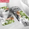 Douchegordijnen Zen Stone Bamboo Leaf Gordijn Set duurzaam niet-slip tapijtbadmatten stromend waterpatroon badkamer toiletafdekking