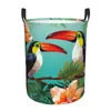 Laundry Bags Flower And Bird Print Basket Circular Hamper Waterproof Storage Bin Organizer With Handles For Clothes