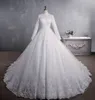Elegant sexy A Line Wedding Dresses Lace high neck Long Sleeves Sweep Train Wedding Dress Bridal Gowns Luxury Arabic Tulle Bride Gown garden vestidos de novi 2024