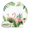 Bordmattor Flamingo Plant Flower Watercolor Ceramic Set Kitchen Round Placemat Luxury Decor Coffee Tea Cup Coasters