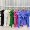 Women's Blouses Elegant Vintage Loose Pink Ruffles Patchwork Women Summer Long Lantern Sleeve O Neck Blouse Y2k Chiffon Top Blusas Mujer