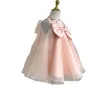 Mädchenkleider High-End-Sommer O-Neck rosa ärmelloses flauschige Kinderkleidung A-Line Big Bow Birthday Party Frock Blumenmädchen Kleid