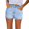 Frauen Jeans Ladies High Taille Shorts mit Taschenschlanker Lochhosen für feine Frauen Sommer Casual Button Female Pant Ropa de Mujer