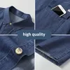 Camisas casuais masculinas 2024 em masculino Button Down Stand Gollar Stave Shorve Summer Summer Classic Cotton Jean Top Male grande tamanho 10xl azul