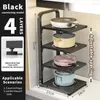 Kitchen Storage Layer Pot Organizer Adjustable Shelves Black White 2/3/4 Steel Carbon Non-Slip Rack