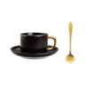 Muggar Office Ceramic Drinking Cup Spoon and Saucer Set Coffee Accessories Porslin Cups Mugg Tea Table Esspresso återanvändbar