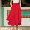 New Fashion Women Girls Europe and America Solid Color Bow Belt Big Hem Hot Sell Dress Long Skirt