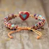 Braccialetti di fascino Boemia Heart Imperial Jasper Bracciale Red Stone Natural Frapped Regolable Bangle per regali di donne