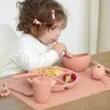 11st Baby Feeding Silicone Dinner Plate Palls Bowl Fork Spoon Kids Tabellery Set Fashionable Pure Childrens Dishes Bowl Baby Stuff 240321