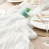 Wholesale 2/6pcs Gauze Table Runner Wedding Sage Semi-Sheer Vintage Cheesecloth Dining Party Christmas Banquet Arches Cake Decor 240325