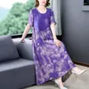 Party Dresses 2024 Purple Floral Midi Dress Women Korean Vintage Casual ...