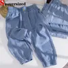 Calça feminina imitação jeans de jeans de verão fino de tamanho grande de 145 kg de cintura alta spodnie harém de seda casual harém pantalones folggy monte de monte feminino calça