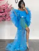 Blue Mint Yellow Tulle Party Dress Women Robes With Butterfly Puffy Sleeves Front Slit Illusion Po Shoot Maternity Prom Gown Pl7494687