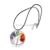 Ronde boom van het leven ketting Natuurlijke stenen Pendulum hanger kettingen goud zilver 7 chakra kristal kwarts reiki genezende sieraden met zwart lederen koord wax ketting