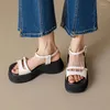 Sandalet 2024 Yaz Orijinal Deri Beyaz Bayanlar 6cm Düz Platform Gümüş Su Geçirmez Zarif Ayakkabılar 34-39
