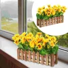 Decorative Flowers Fake Planta Simulated Sunflower With Fence Pot Artificial Imitation Wooden Potted Plants Adornments White Decor