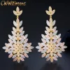 Boucles d'oreilles cwwzircons luxe exclusive cz feuille baisse grande déclaration de mariage long boucle d'oreille 3 tons couleur dubaï bijoux africain bijoux cz676