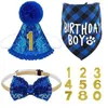 Dog Abbigliamento per feste di compleanno Forniture blu cappello e bandana Set per feste per il petto di copricapo decorazione