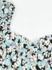 Casual Dresses Women's Short Sleeve Back Elasticity Mid-Längd Dress A-Line Square Collar Ladies Slim Hem Split Floral Print Robe 2024