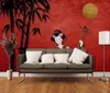 Wallpapers China Hand-painted Japanese Beauty Bamboo Red 3D Background Decoration Wallpaper Wall Painting