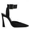 Dress Shoes Black Sexy Ankl Strap Heels Women Pointed Toe Rhinestone Square Buckle Stiletto High Party Banquet Wedding Bride