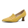 Chaussures habillées Pumps Women's Brand 2024 Retro High Heels Yellow Black Brown Brown Office Work Lady Big Size 32-48