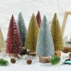 Decorative Flowers 1Pcs Artificial Mini Cedar Christmas Trees Sisal With Wood Base For Tabletop Decor Home Holiday Decoration