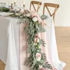 Fleurs décoratives 8,8ft2.7m mariage artificiel eucalyptus Garland avec rose rustique table maître