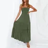 Элегантная леди без бретелек Схема макси -вечеринка Dres Fashion Solid Color Lace Press Summer Hollow Out Out Long Vestidos 240327