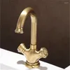 Bathroom Sink Faucets Basin Faucet Antique Bronze Carved Dual Handle & Cold Mixer Kitchen Tap Lavatory