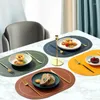 Maty stołowe w stylu nordyckim podwójny kolor kontrast owalny skórzany podkładka wodoodporna wodoodporna olejej izolacja termiczna jadalnia mata dekoracje