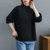 Blusas femininas outono algodão camisa sólida feminina o-pescoço tops tops menina de manga longa solta olhota