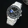 Designer Watch European brand fashionable solid steel strip three needle watch alloy business full function quartz chronograph