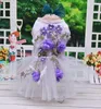 Dog Apparel Princess Dress Small Clothes Lace With Purple Flowers Design Skirt Cute Puppy Luxurious Party