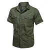 Men's Casual Shirts Military Cargo Short Sleeve Men Cotton Summer Slim Tops Multi-pocket Combat Clothing Ourdoor Shirt