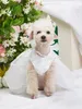 Vestido de noiva de cachorro de luxo branco tule bowknot teddy bichon animais de estimação cães roupas 240402