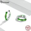 Altre fibbie auricolari in bambù BAMOER GENUINE 925 Orecchini a cerchio verde in argento in argento per donne BRINCOS