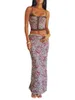 Tweedelige jurk sexy maxi rok sets vrouwen 2 outfits spaghetti riem riem bloemenprint mesh tanktops lage taille lange set