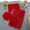 Tapis de bain Tapis de tapis de moquette Couleur solide antidérapante 3pcs Couvercle de toilette de salle de bain Pad-Shape