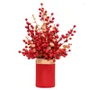 Decorative Flowers Artificial Vermillion Red Berry Home Table Flower Bouquet Fake Plant For Vase Decor 2024 Chrismas Tree Party Decoration