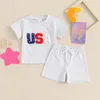 Kledingsets Baby Boy 4 juli Outfits Outfits Korte mouw Letter Borduurwerk T -shirt Tops Shorts Set Boys Summer Onafhankelijkheidsdag Kleding
