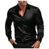 Men's Casual Shirts Black Satin Shirt Stretch Wrinkle Formal Wedding Prom Long Sleeve Dress Bussiness Slim Fit Button Down
