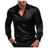 Camicie casual da uomo camicia satinata nera elastica rughe rughe formale ballo da ballo a maniche lunghe Business Slip Fit Down Down